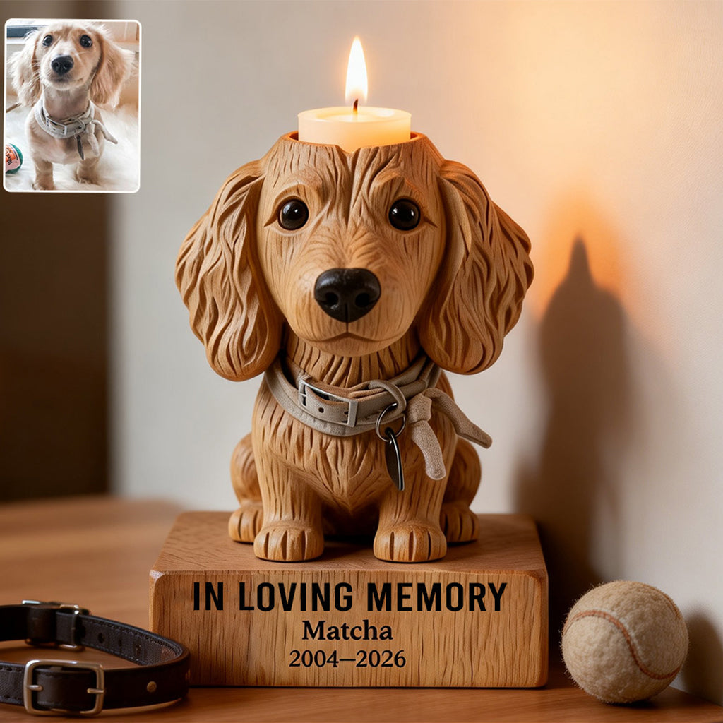 In Loving Memory - Personalized Dog Custom Shape Wooden Candle Holder
