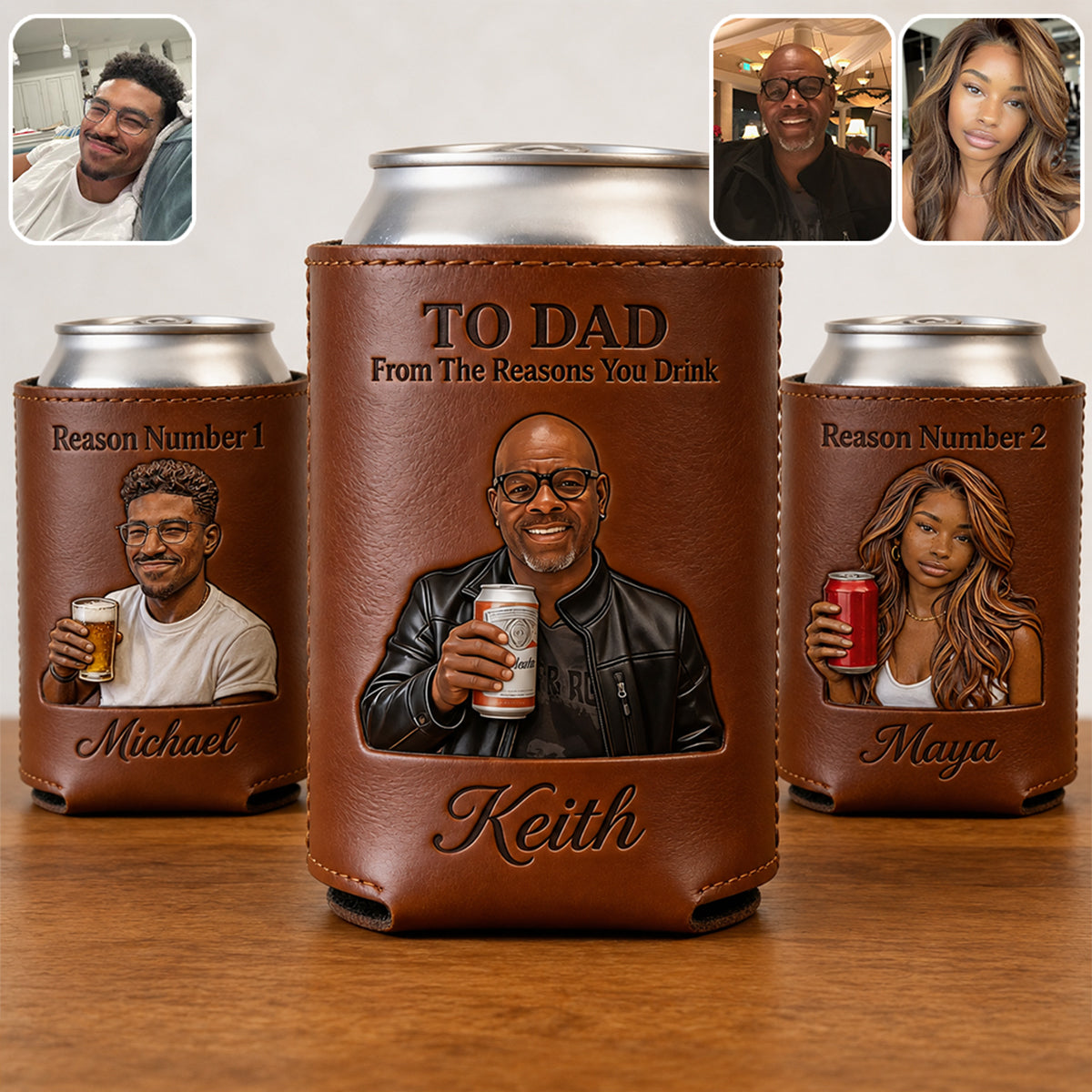 Cool Gift For Dad, Father's Day Gift - Personalized Father Leather Can Cooler