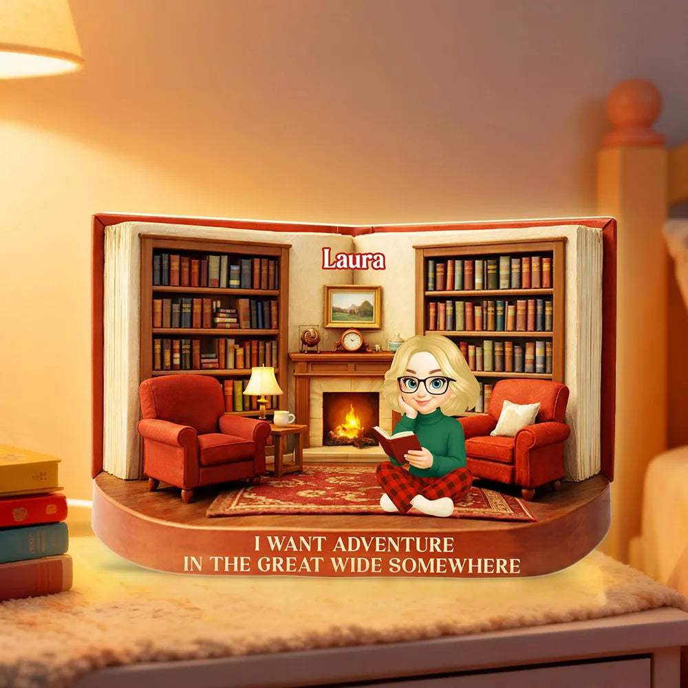 Personalized Acrylic Light Box Just A Girl Who Loves Books Cozy Reading Room Warm Glow Unique Gift for Book Lovers
