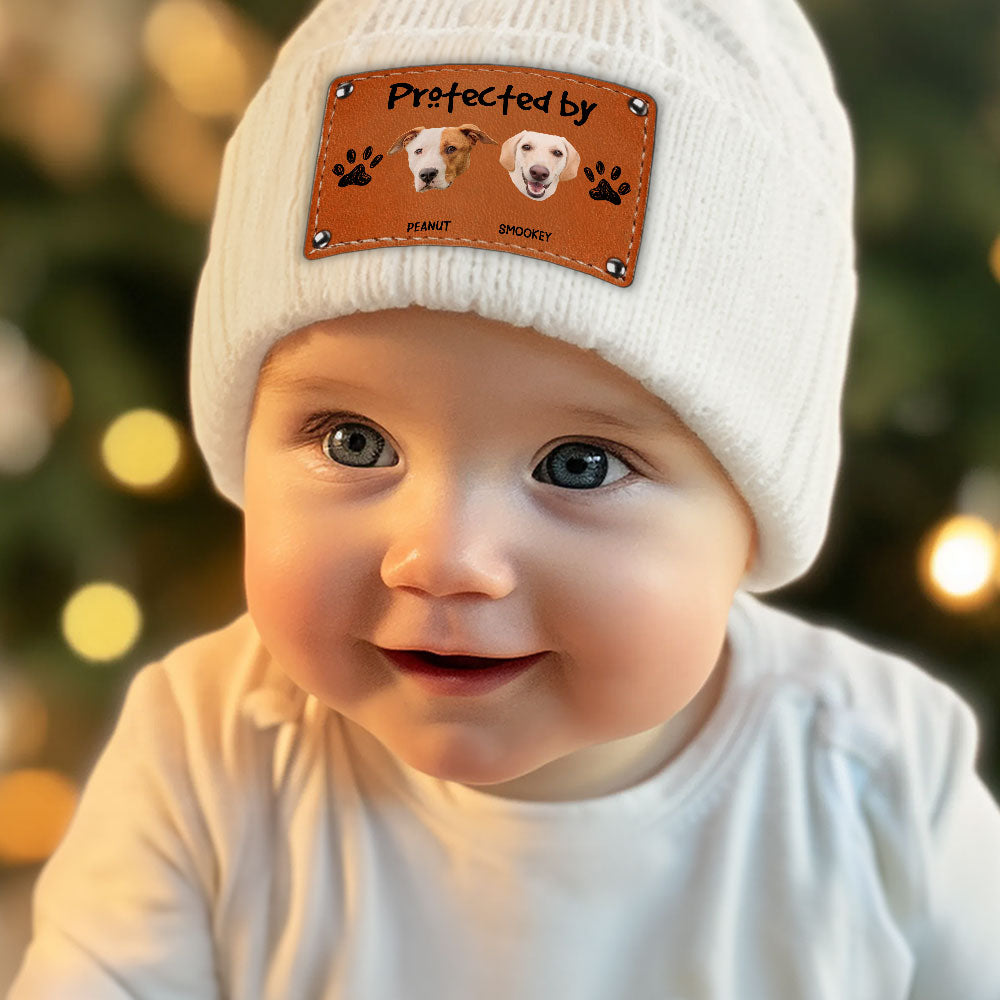 Leather Patch Beanie Hat with Funny Dog Prints, Cozy Gift
