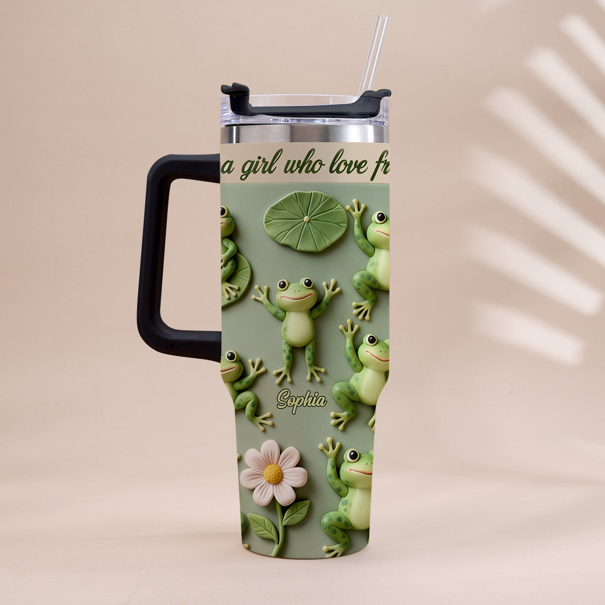 Just A Girl Who Loves Frogs - Personalized Frog Tumbler With Handle