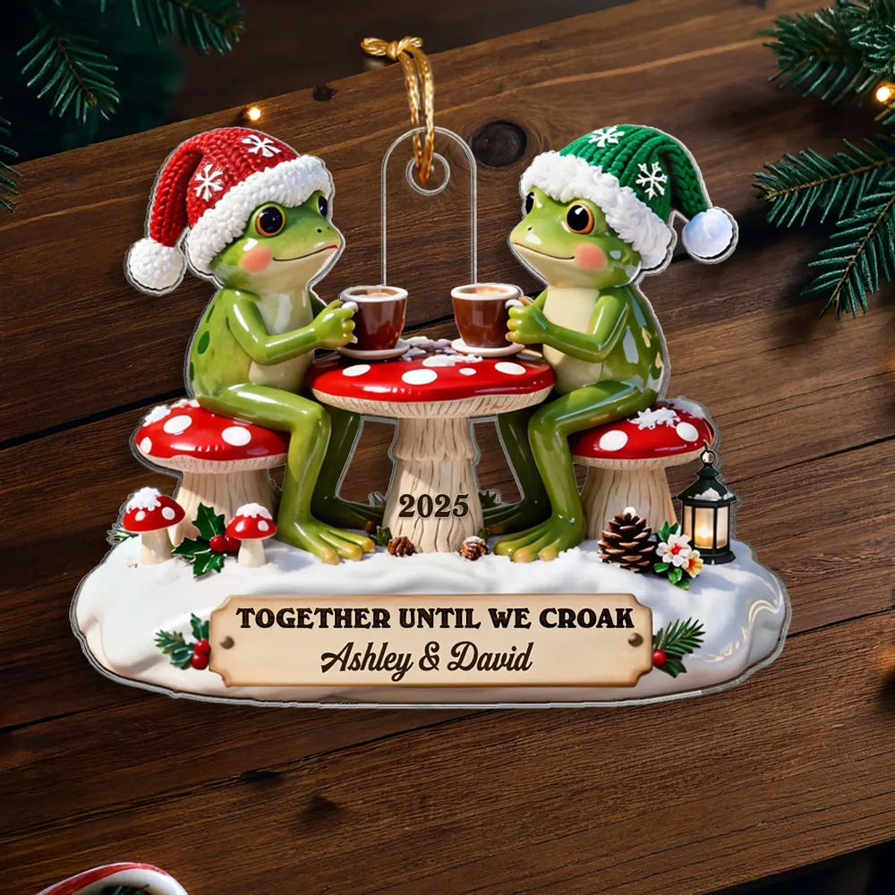 Personalized Acrylic Ornament Frog Couple Coffee Date, Cottagecore Cute Design, Unique Christmas Gift For Couple