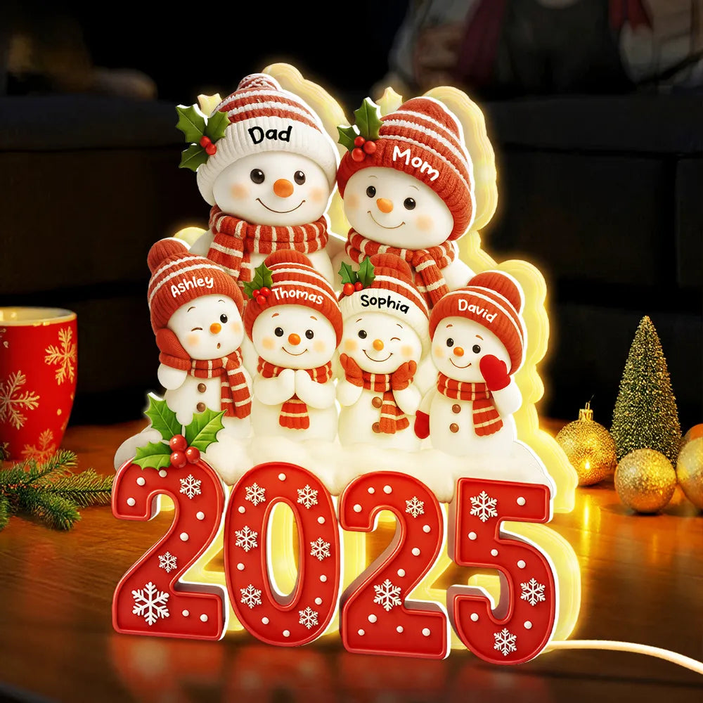 Acrylic Light Box with Festive Snowman Family, Soft Light for Mantel or Bedroom, Heartwarming Holiday Keepsake & Creative Gift