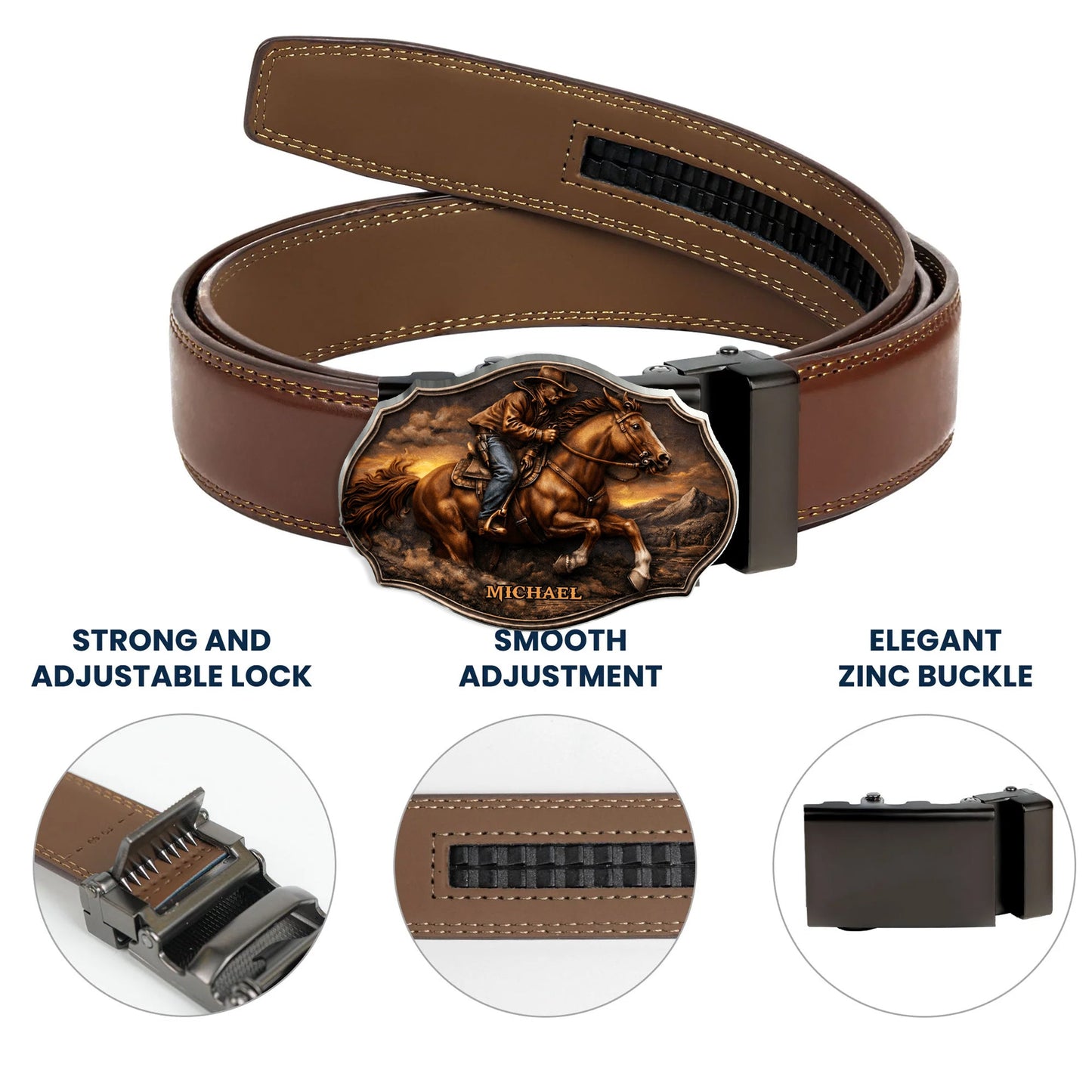 Dallas Cowboys, Western Theme - Personalized Western Outfit Leather Belt With Shaped Buckle