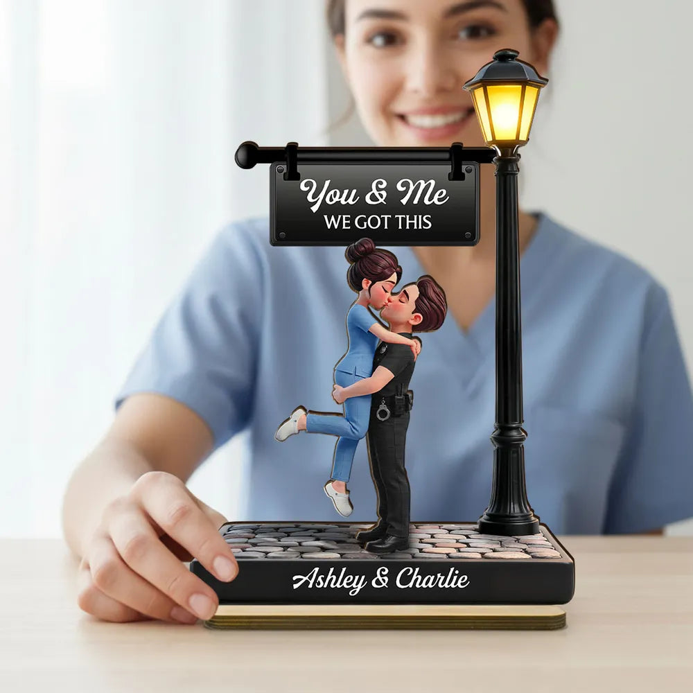Personalized 2-Layer Wooden Plaque Lamp Post Couple Kissing You & Me We Got This Unique Romantic Gift For Him Or Her