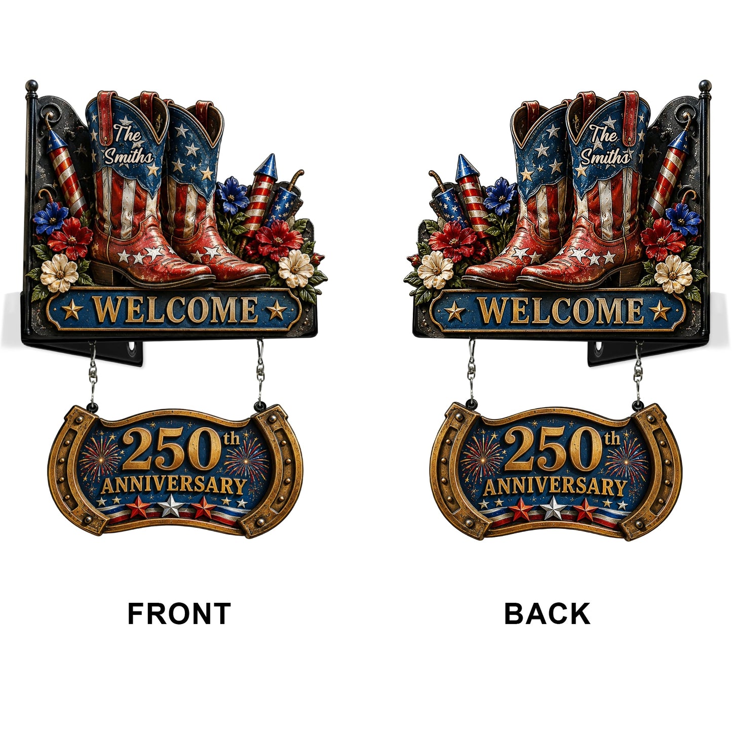 250th Anniversary Celabration - Personalized Western Outfit Wooden Wall Mount Sign