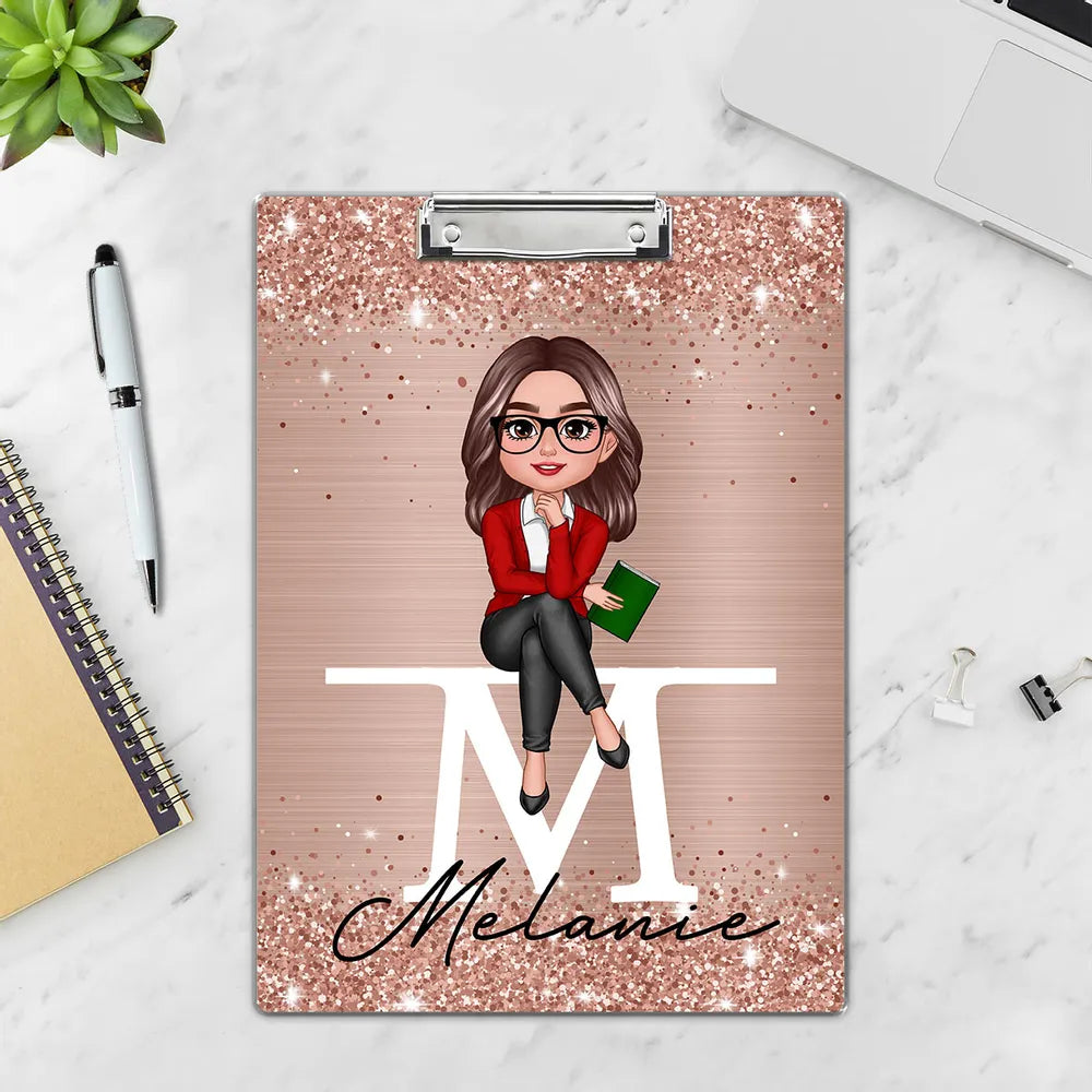 Personalized Acrylic Clipboard For Teacher – Custom Name Gift Featuring Glitter Style, Thoughtful Stationery Gift For Educator, Mentor, or Colleague