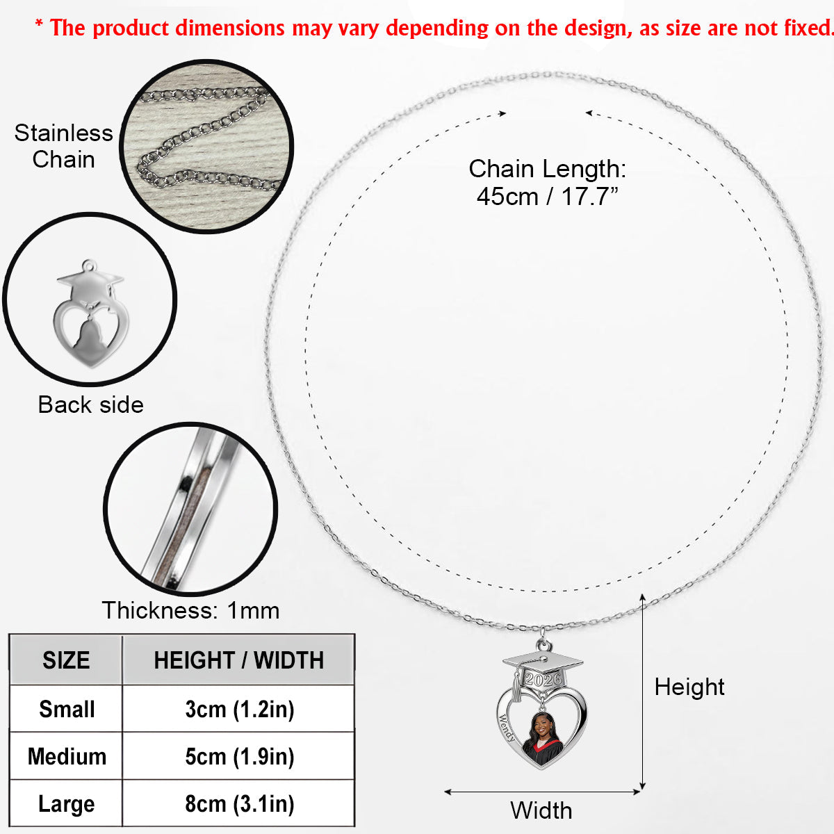Graduation Class of 2026 - Personalized Graduation Shaped Metal Pendant Necklace