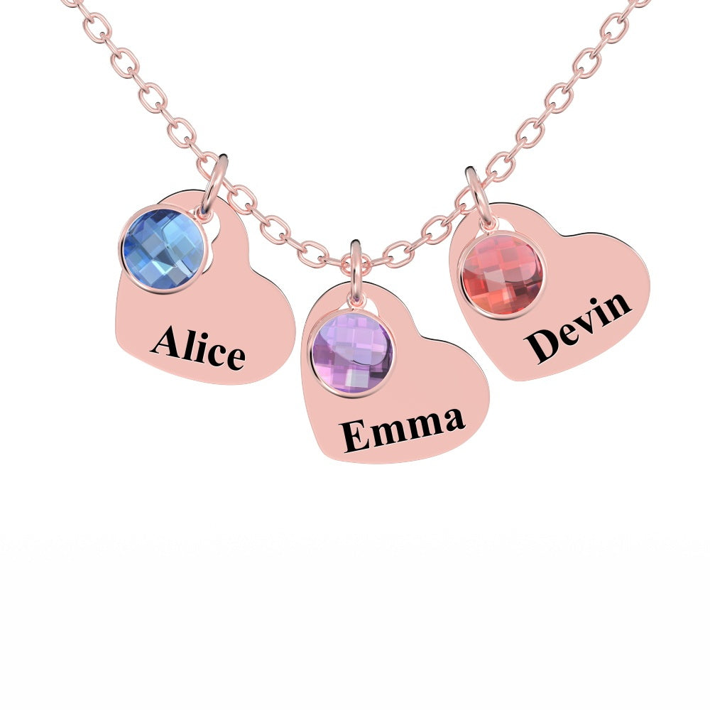 All Members - Personalized Family Heart Pendant Necklace with Birthstones