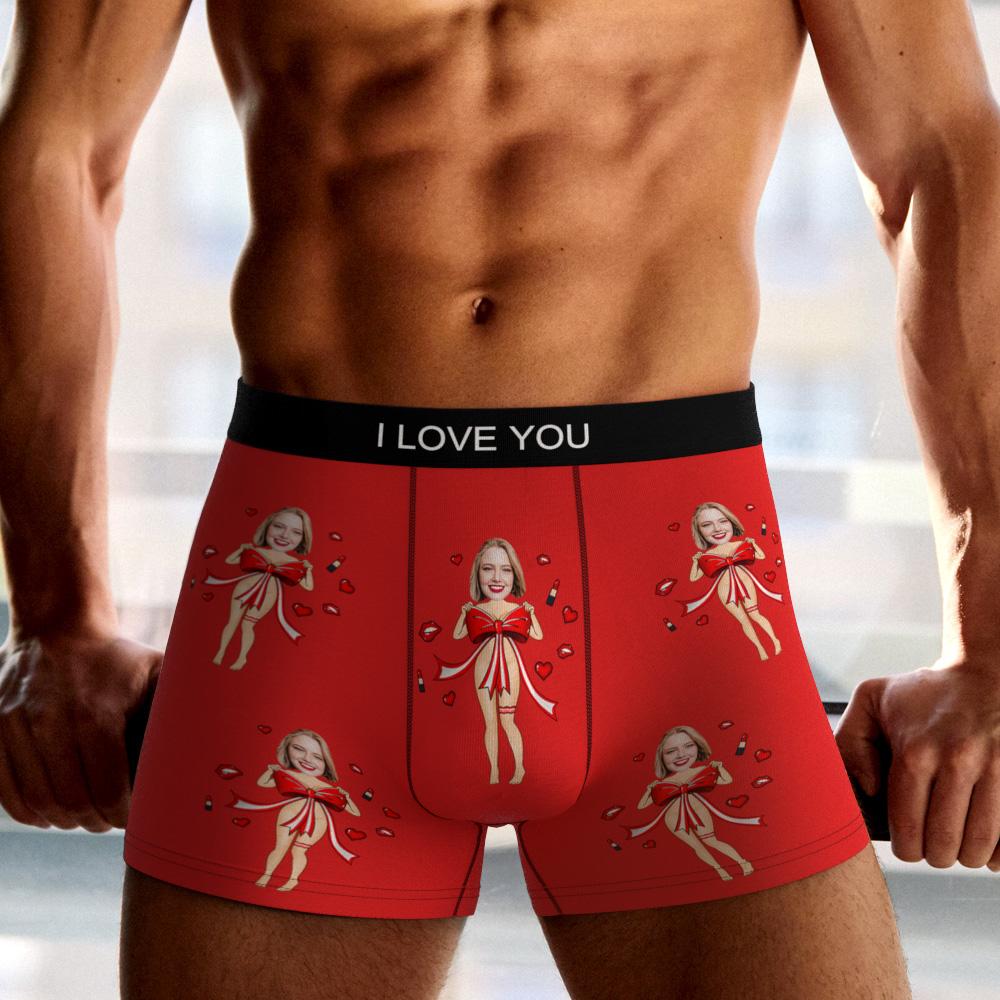 Custom Photo Boxer Red Bow AR View - Personalized Couple Men's boxer briefs