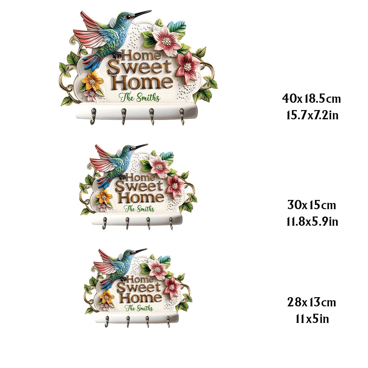 Home Sweet Home - Personalized Hummingbird Custom Shaped Key Rack