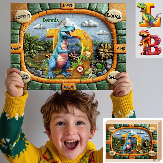 Dinosaur Letter Gift For Grandkids - Personalized Kid Jigsaw Puzzle