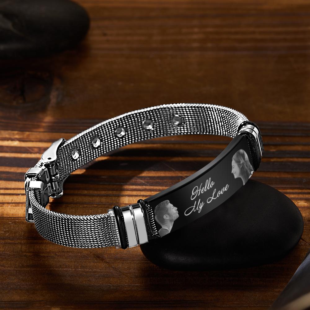 Hello My Love - Personalized Couple Engraved Mens Bracelet