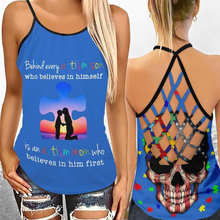 Autism Son Who Believes In Himself - Autism Awareness Cross Tank Top 0921