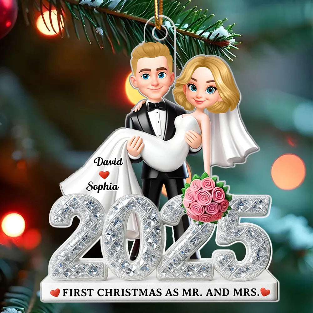 Personalized Acrylic Ornament for Newlyweds – Our First Christmas Married Couple Design, Sparkling Detail, Unique Keepsake Gift