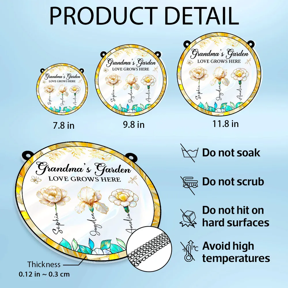 Personalized Acrylic Suncatcher Ornament – Grandma’s Garden “Love Grows Here”, thoughtful gift-ready keepsake for Grandma