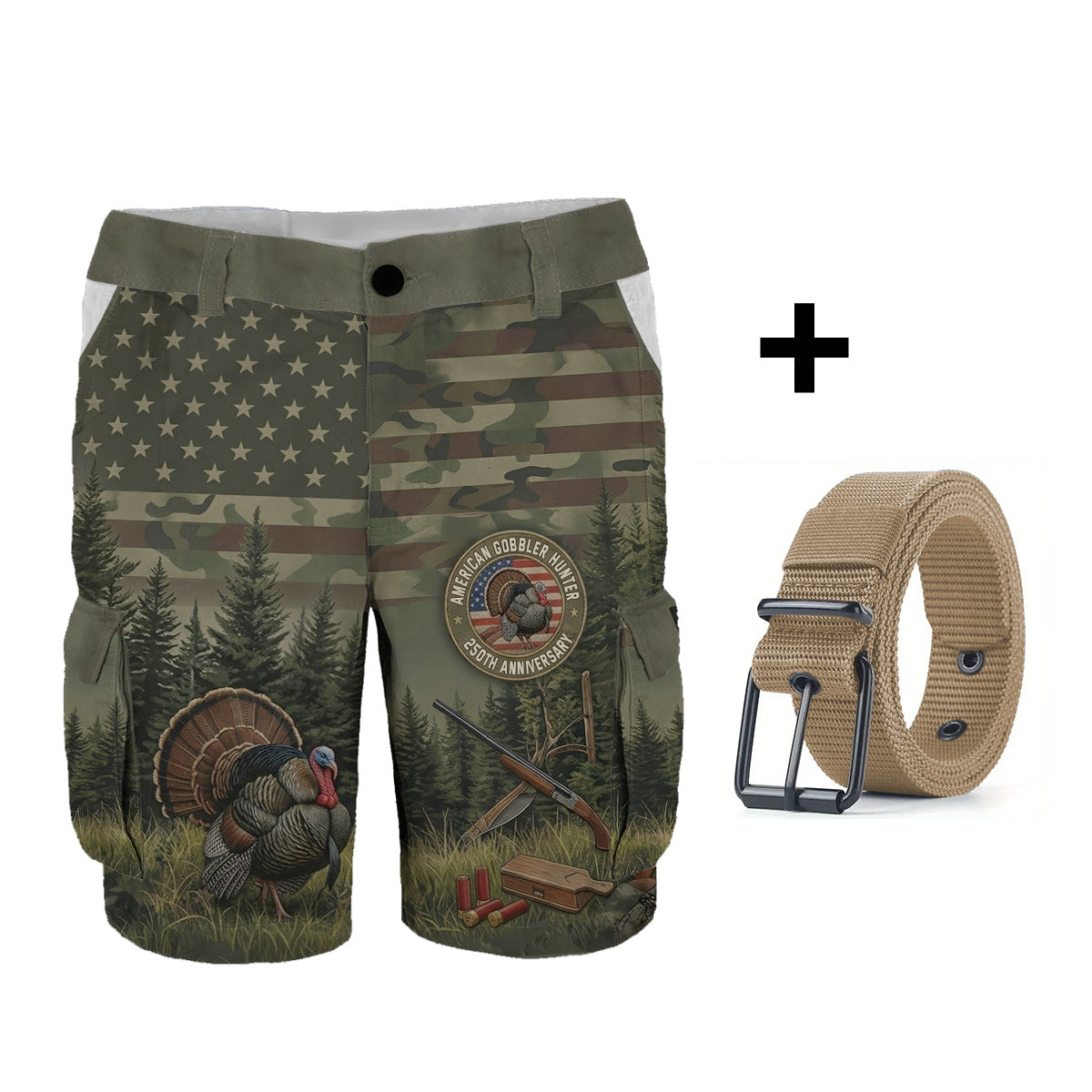 American Gobbler Hunter - Personalized Hunting Cargo Shorts With Belt
