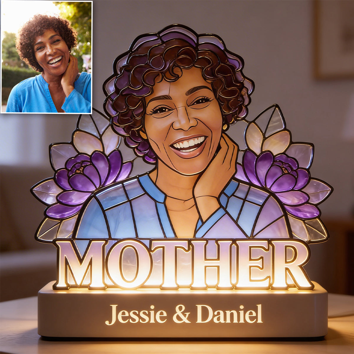 Custom From Photo Mom Grandma Flower - Personalized Mother Acrylic LED Night Light