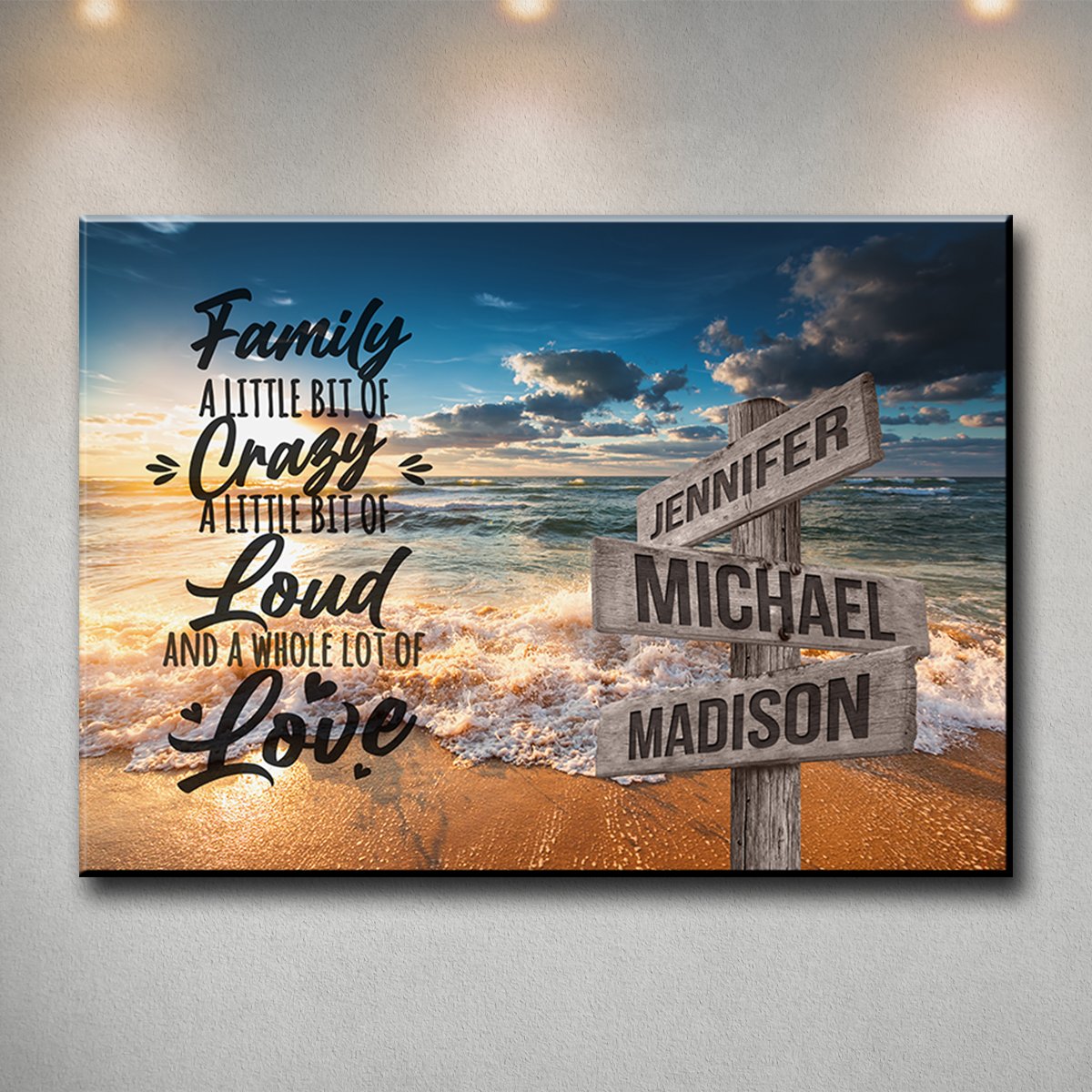 "Family Love & Joy" Personalized Ocean Sunset Canvas Art - The Perfect Gift to Cherish Family Moments