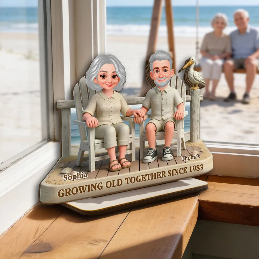 Personalized 2-Layer Wooden Plaque Beach Chair Couple Scene, Unique Anniversary Gift for Husband or Wife, Heartwarming Keepsake