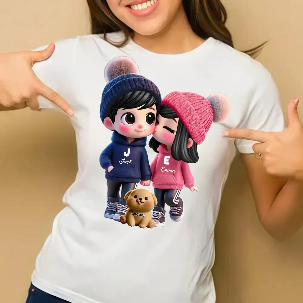 Personalized Couple Classic Tee – Cute Cartoon Couple Design, Custom Names, Perfect Gift for Couples
