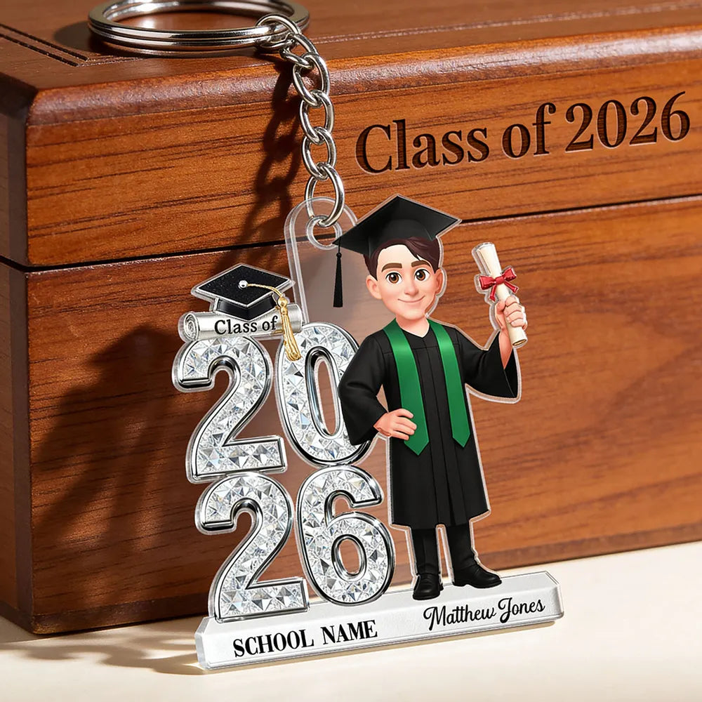 Personalized Graduation Acrylic Keychain Class of 2026 With Cap and Diploma, Unique Gift for Daughter or Son