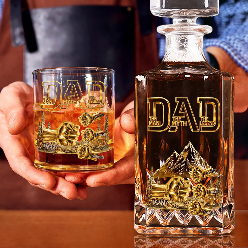 Dad & Kids Fist Bump - Personalized Father Whiskey Decanter Set