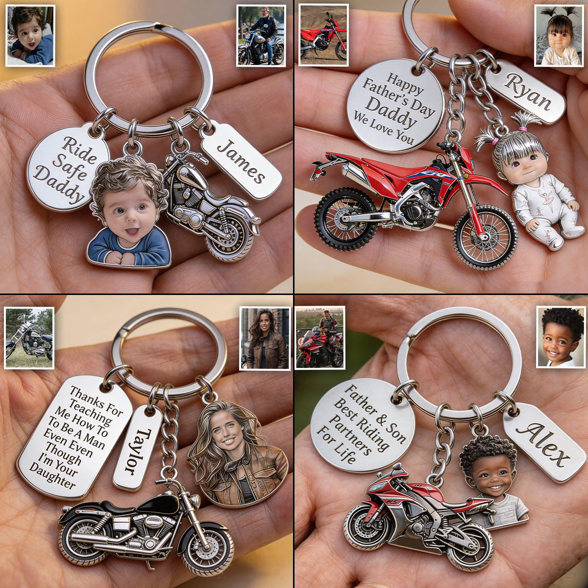 BIKER DAD - Personalized Biker Keychain With Charms