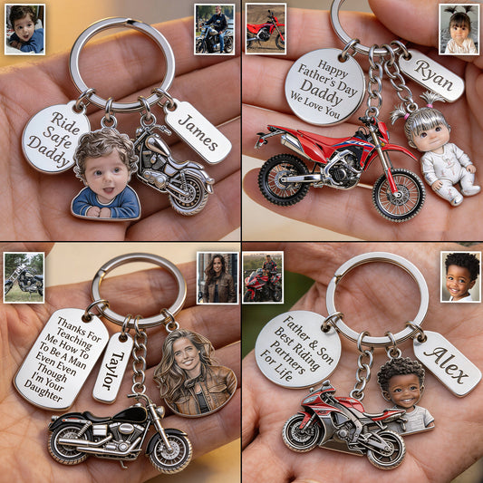 BIKER DAD - Personalized Biker Keychain With Charms