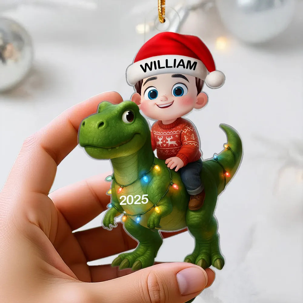 Acrylic Ornament Featuring Kid and Dinosaur Theme, Refined Texture, Perfect Collectible Gift for Children