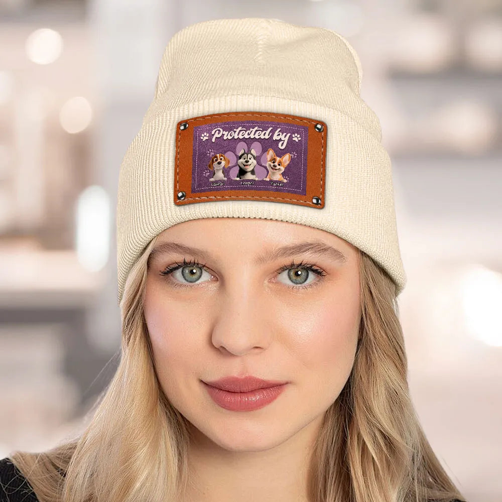 Leather Patch Beanie Hat with Pet Protector Design, High Clarity, Fun and Warm Gift for Winter