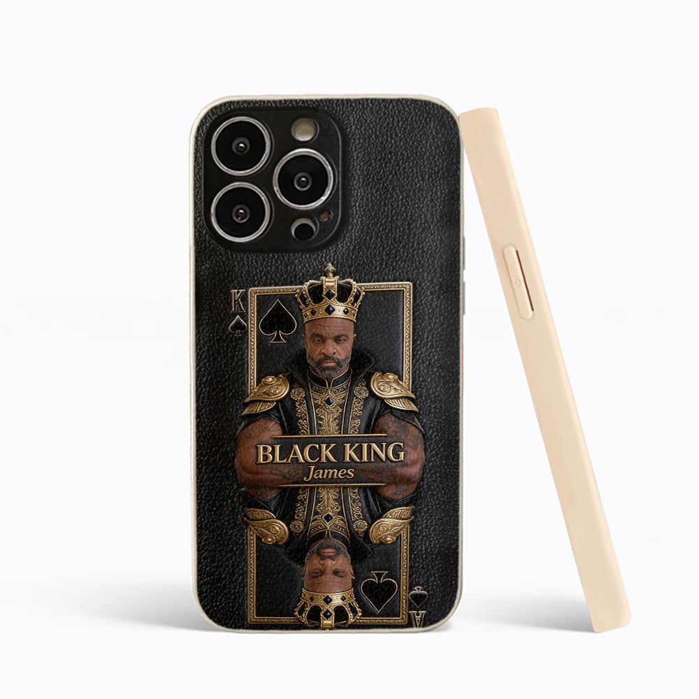 Black King - Personalized African American 3D Embossed Leather Phone Case