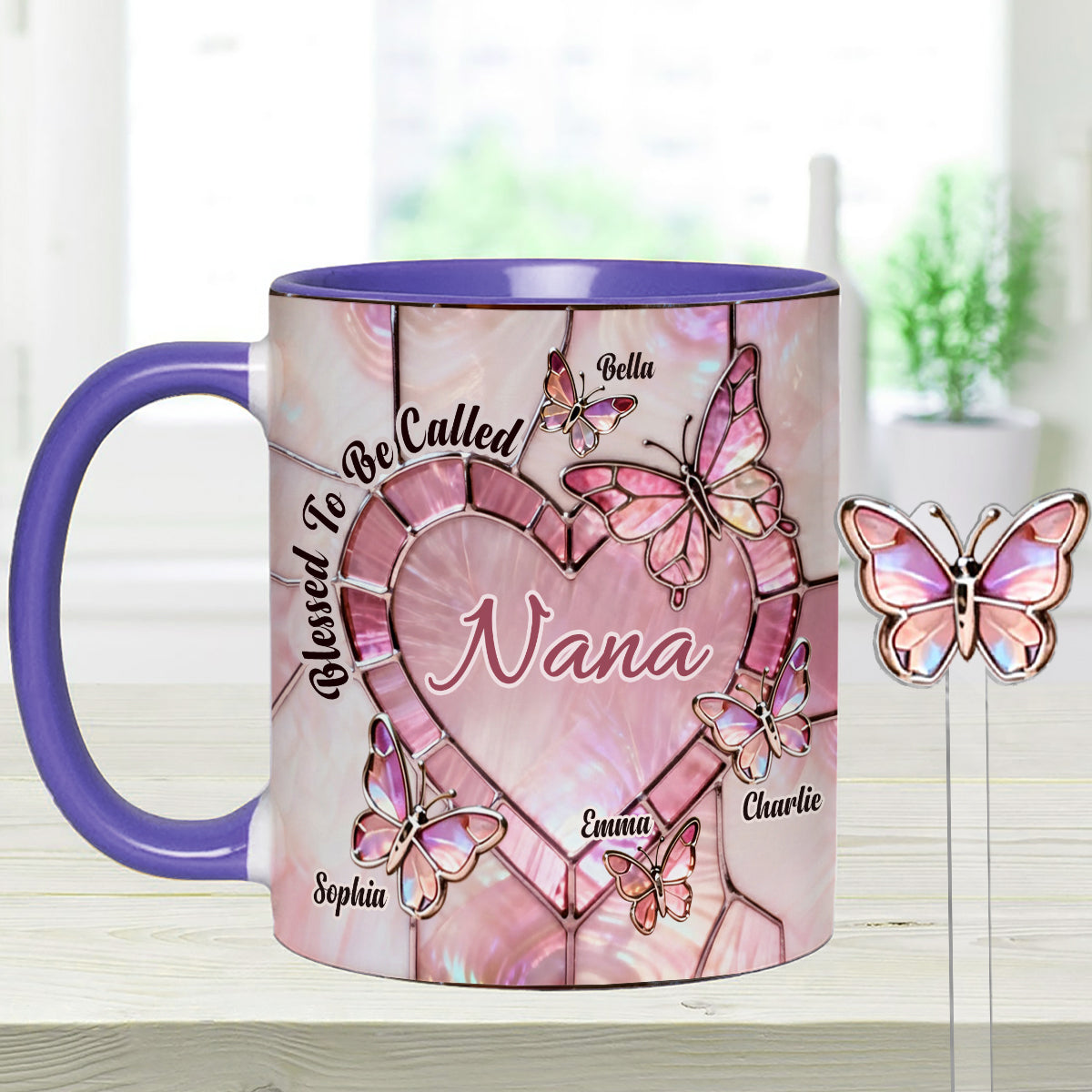 Blessed To Be Called Nana Mama Gigi Grandma - Personalized Grandma Set Accent Mug with Acrylic Stirrers