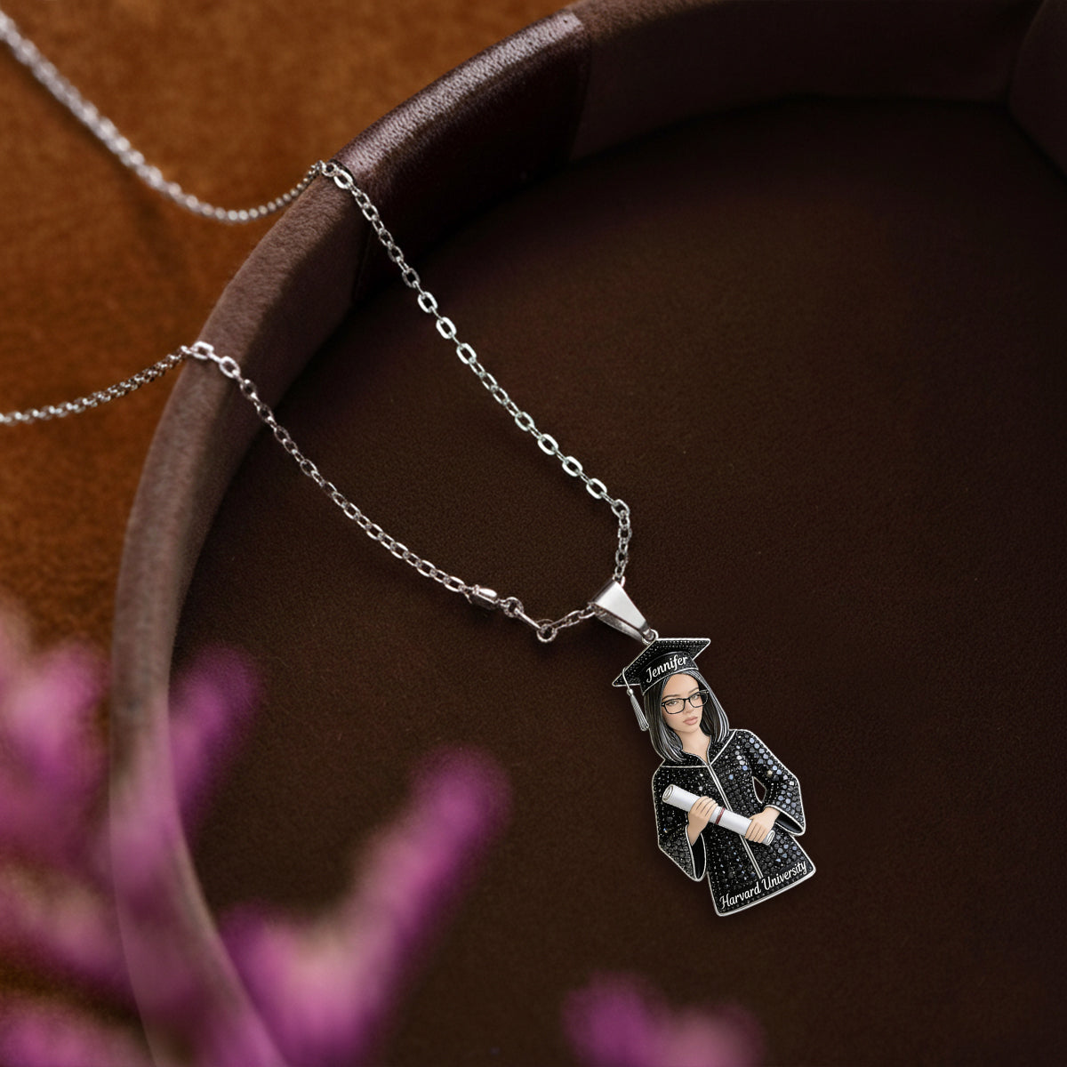 Grad 2026 - Personalized Graduation Shaped Metal Pendant Necklace