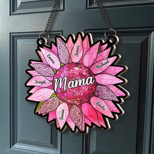 Nana Auntie Mom Family Sunflower Window Hanging Ornament - Personalized Wood and Acrylic Layered Design for Mother's Day, Valentine's Day, or Family Gifting