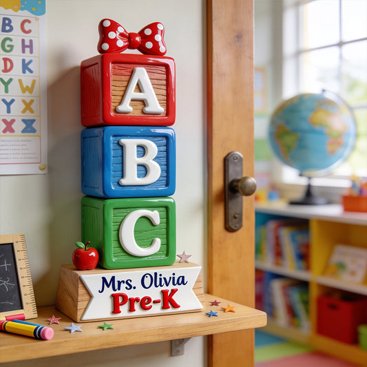 ABC Blocks 3D Shaped Plaque - Personalized Teacher Custom Shaped Wood Sign