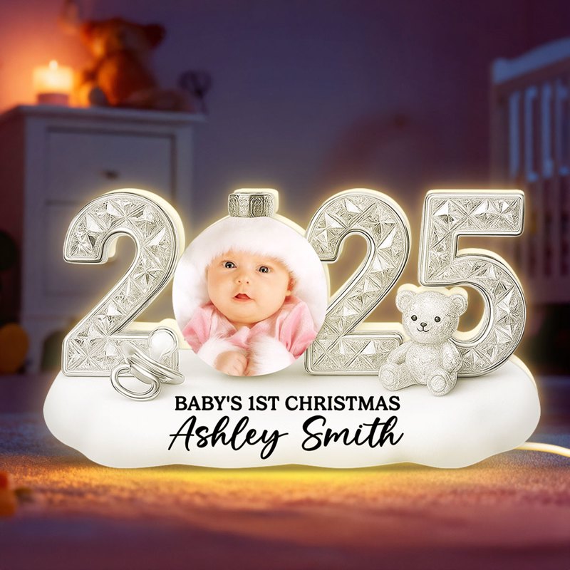 Baby's First Christmas Acrylic Light Box - Custom Photo, Warm Glow Nursery Decor - Unique Gift for New Parents