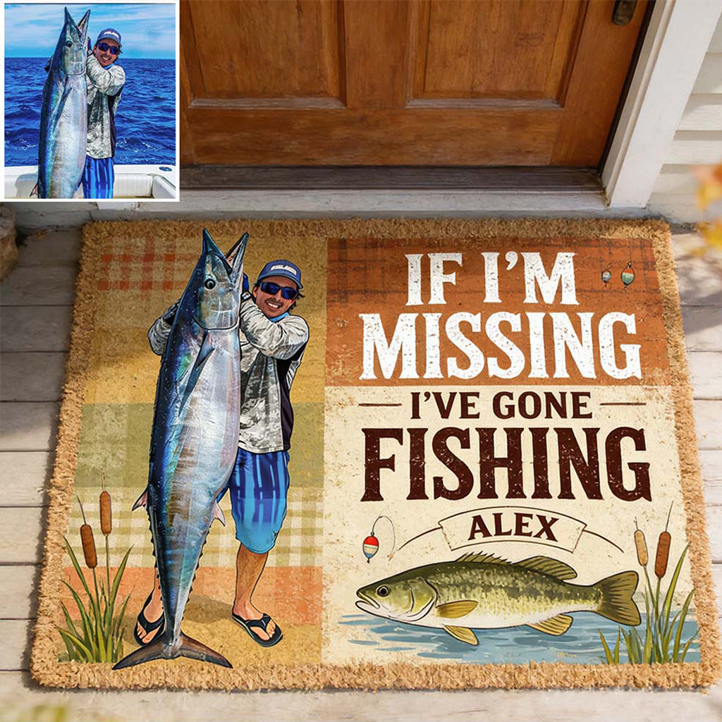 If I'm Missing I've Gone Missing - Personalized Fishing Shaped Doormat/ Rug