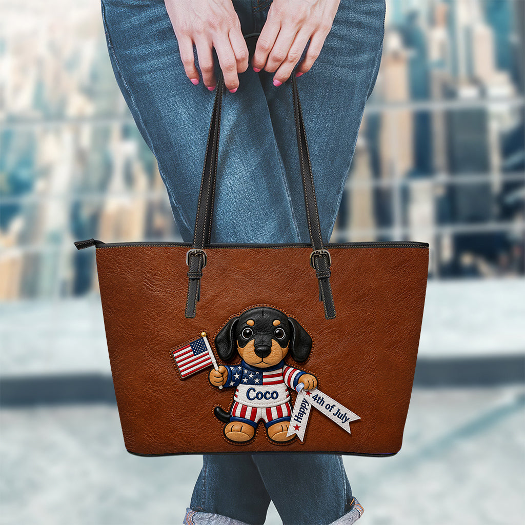 Happy 4th Of July - Personalized Dog Leather Bag With Plush Charm