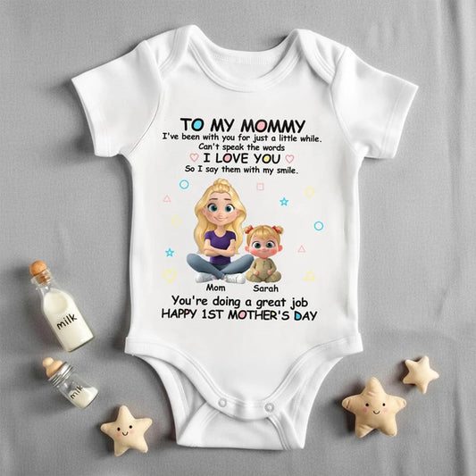 Personalized Short Sleeve Baby Onesie 'To My Mommy I Love You' Cute Cartoon Mom and Baby Gift for First Mother's Day