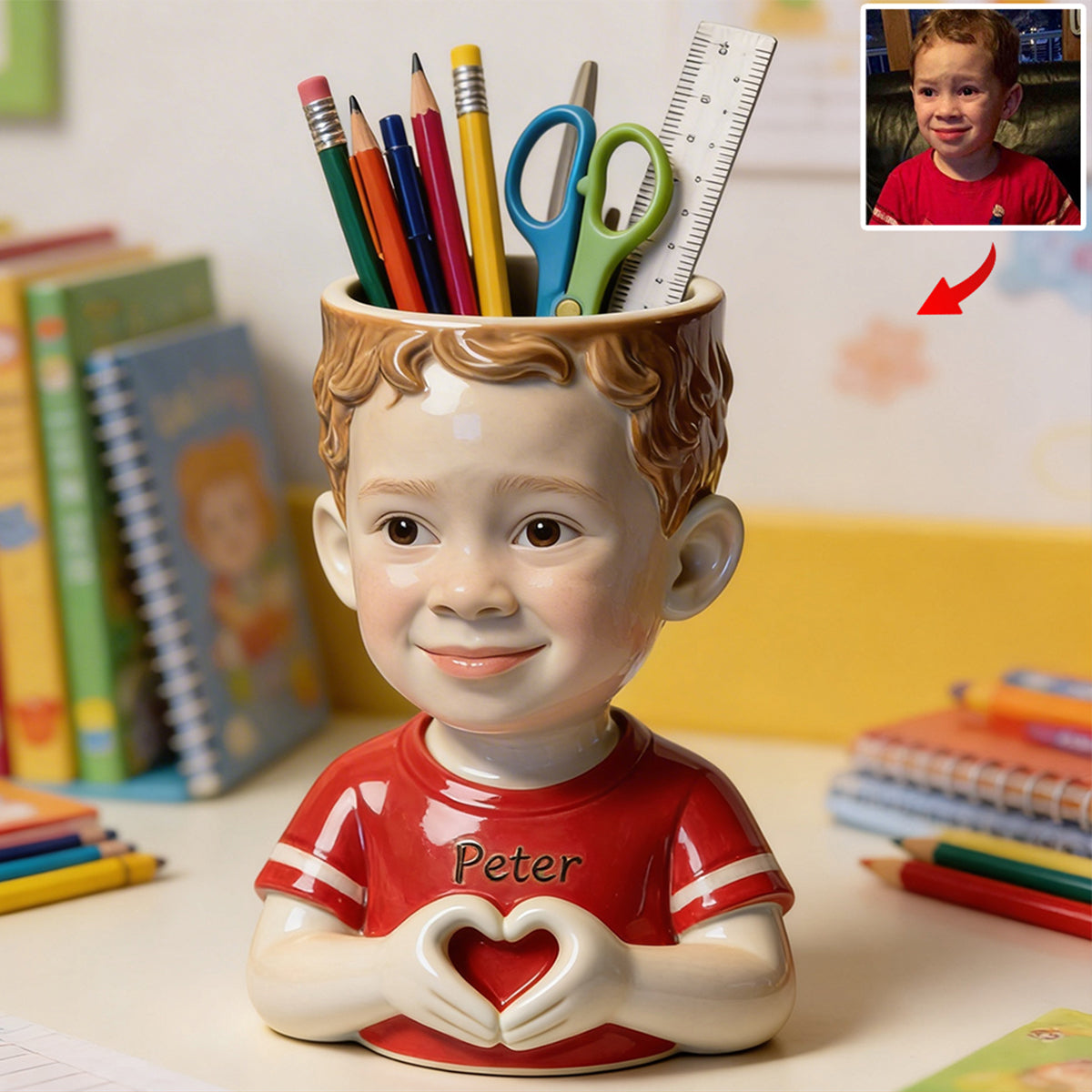 Any Kid Photo - Personalized Kid Wooden Desk Organizer