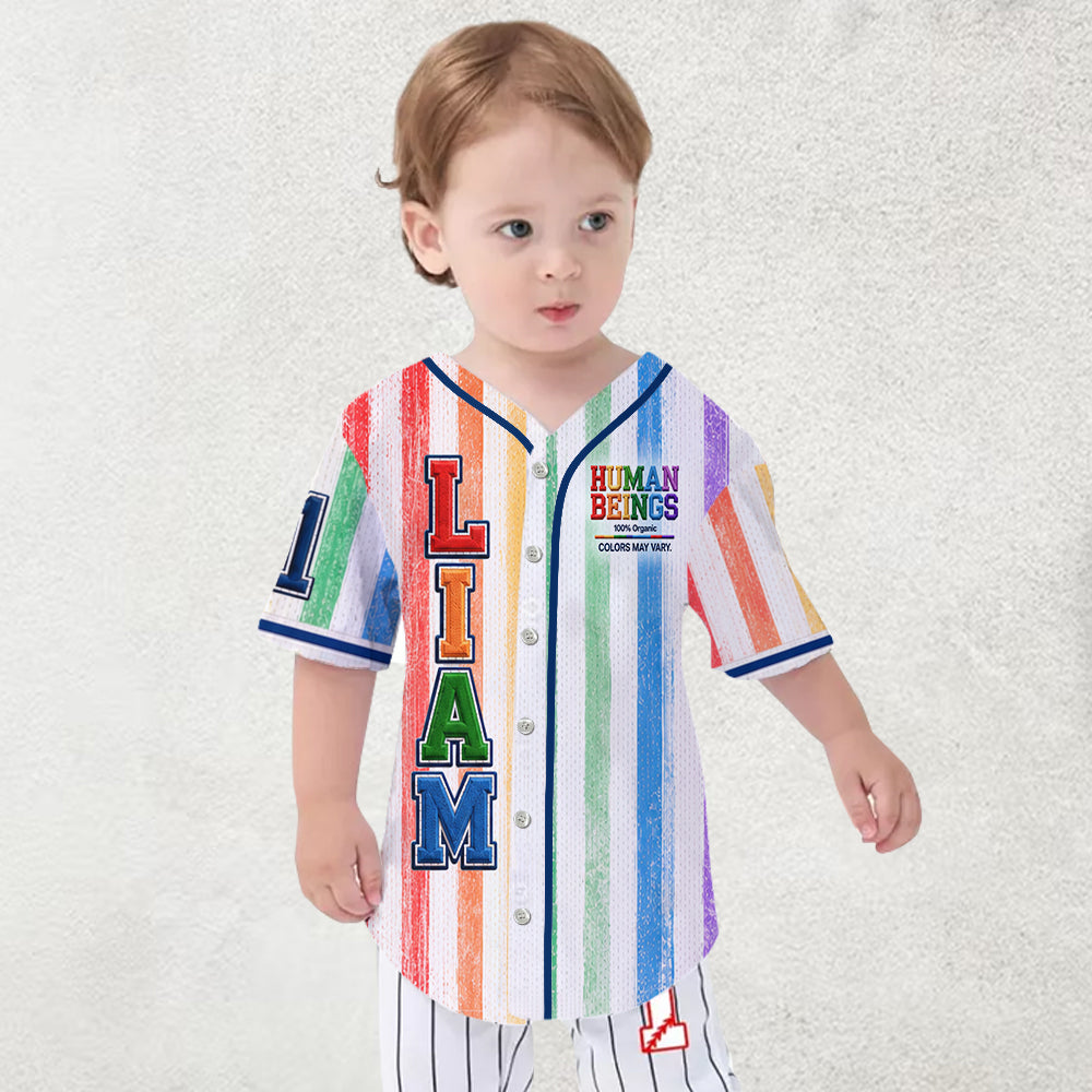 Human Beings Rainbow - Personalized LGBT Support Baseball Jersey