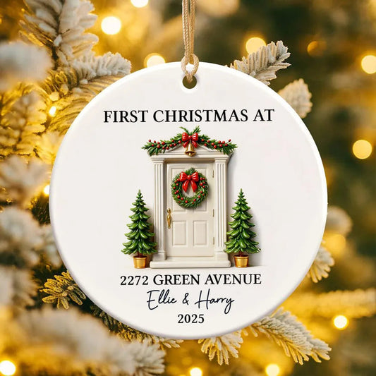 Personalized Ceramic Ornament First Christmas At New Home Door Design Unique Holiday Gift For Couples