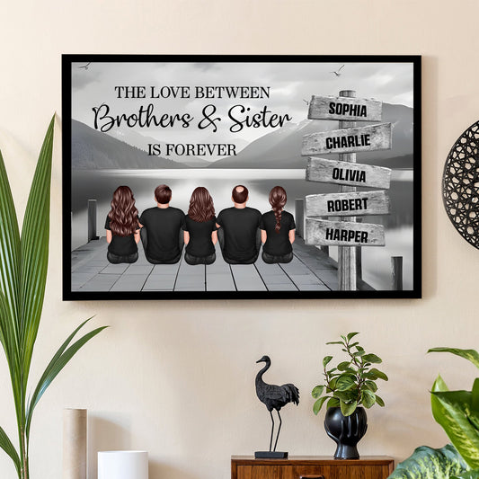 Brothers & Sisters Forever Linked Together Sign Posts Personalized Poster or Keychain or Plaque or Ornament, Home Decoration, Gift For Siblings