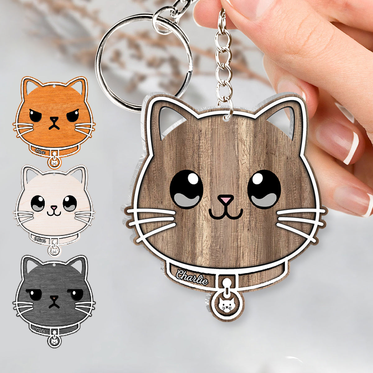 Cute Cat - Personalized Cat Keychain