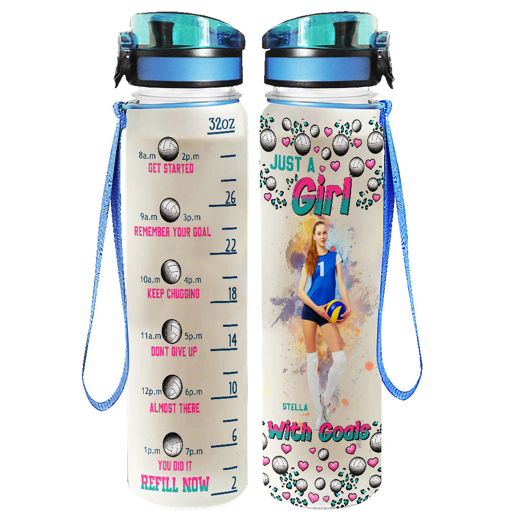 Just A Girl With Goals - Personalized Volleyball Water Tracker Bottle