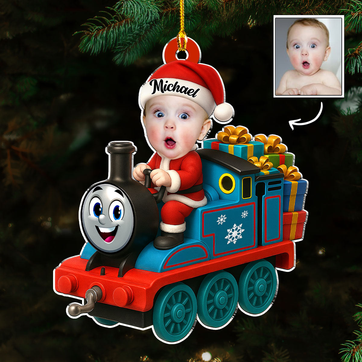 Acrylic Ornament Personalized Santa Train Tree Decor, Cute Cartoon Style, Festive Joy, A Unique Gift for Kids & Family