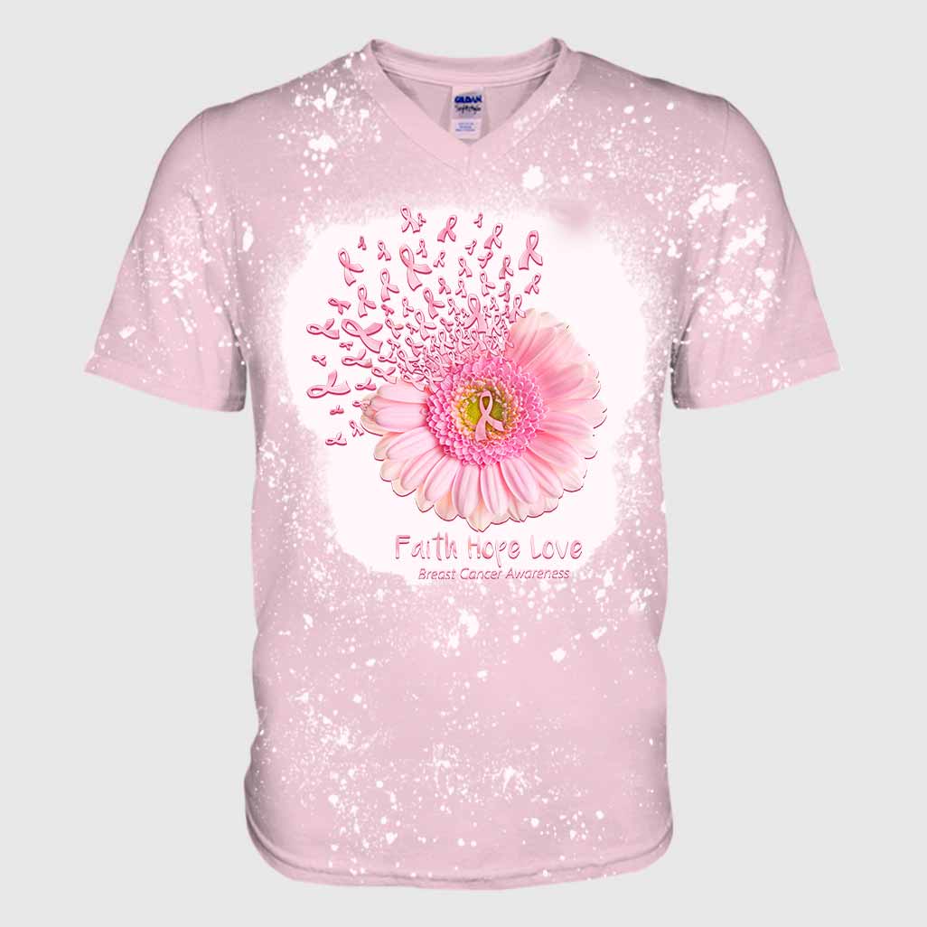 Faith Hope Love - Breast Cancer Awareness Handmade Bleached Shirts