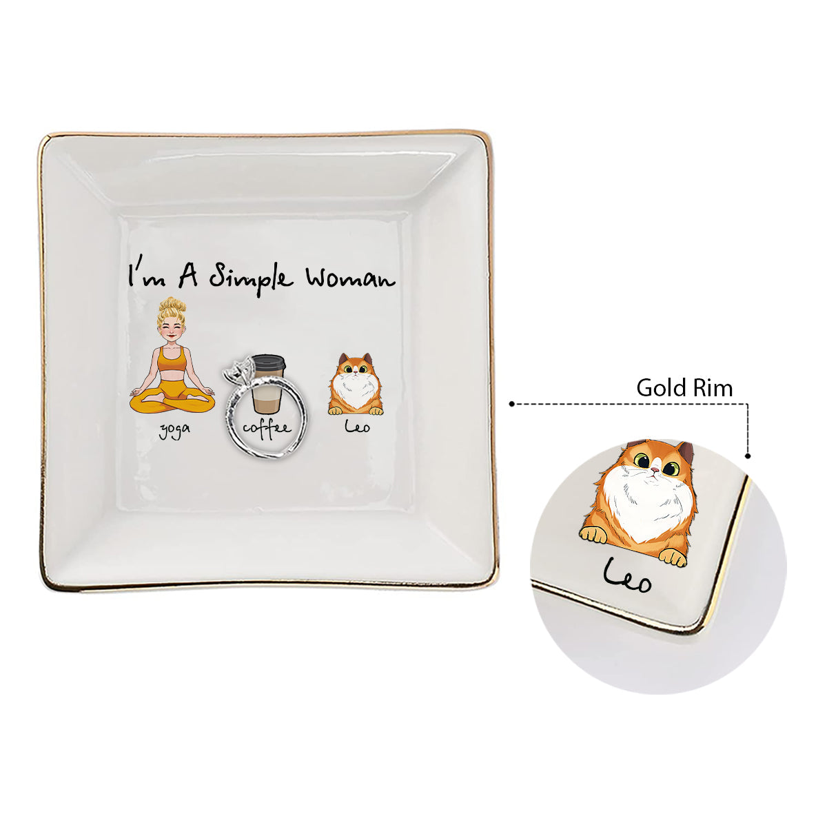 I'm A Simple Woman - Yoga gift for dog lover, cat lover, cat lover - Personalized Jewelry Dish