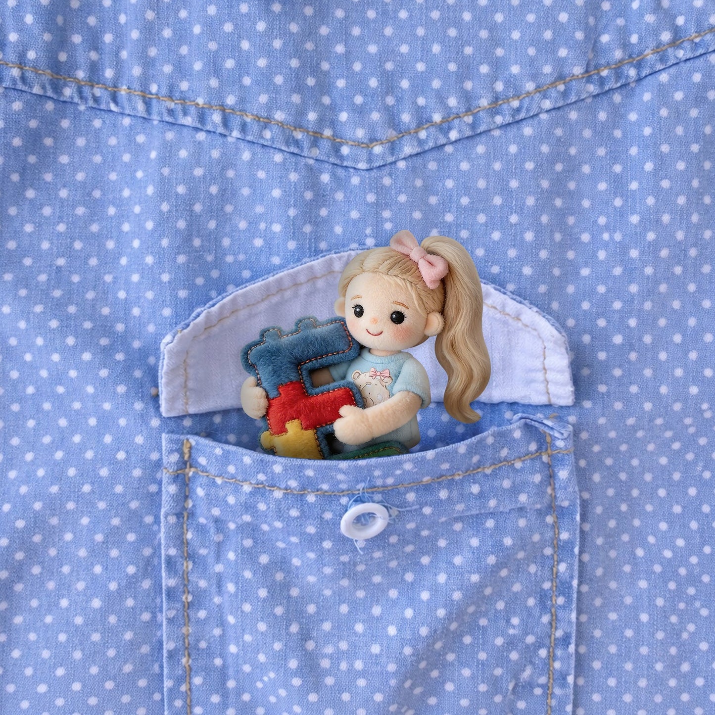 Custom Any Photo, Any Letter - Personalized Autism Awareness Plush Brooch